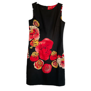 AB Studio Black Shift Dress with Red Poppin Poppies Size 10